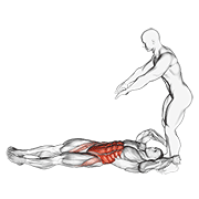 Assisted lying leg raise with lateral throw down animation