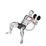 Dumbbell incline one arm press on exercise ball animation