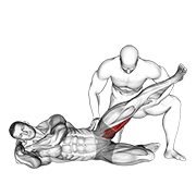Assisted side lying adductor stretch animation